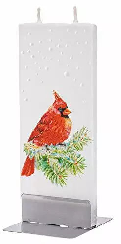 Flatyz - Twin Wick Flat Candle - Snowy Cardinal on Pine Branch