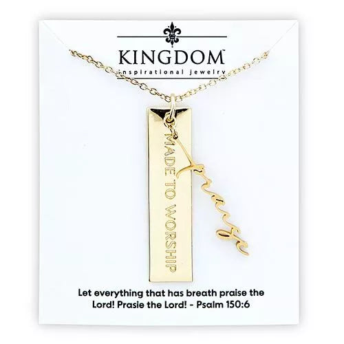 Name Plate Necklace - Made to Worship, 22" Chain, Gold