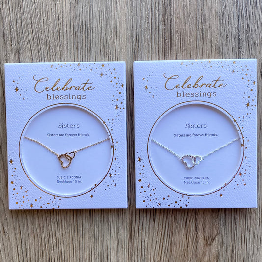 Celebrate Blessings Sisters Necklace Silver Heart