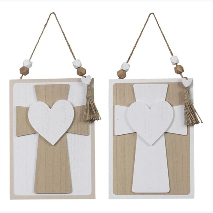 Wood Faith Wall Cross with Raised Heart
