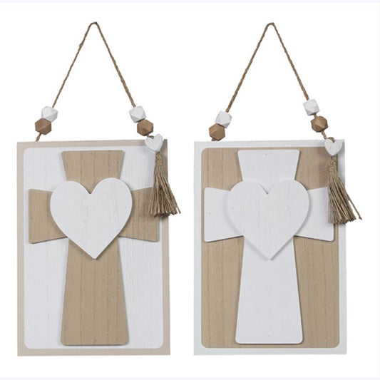 Wood Faith Wall Cross with Raised Heart